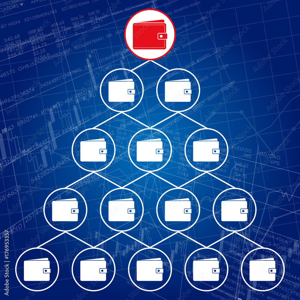 Vector illustration on business theme with block chain elements. Interconnected electronic wallets. Vector illustration on business theme with block chain elements. Interconnected electronic wallets.