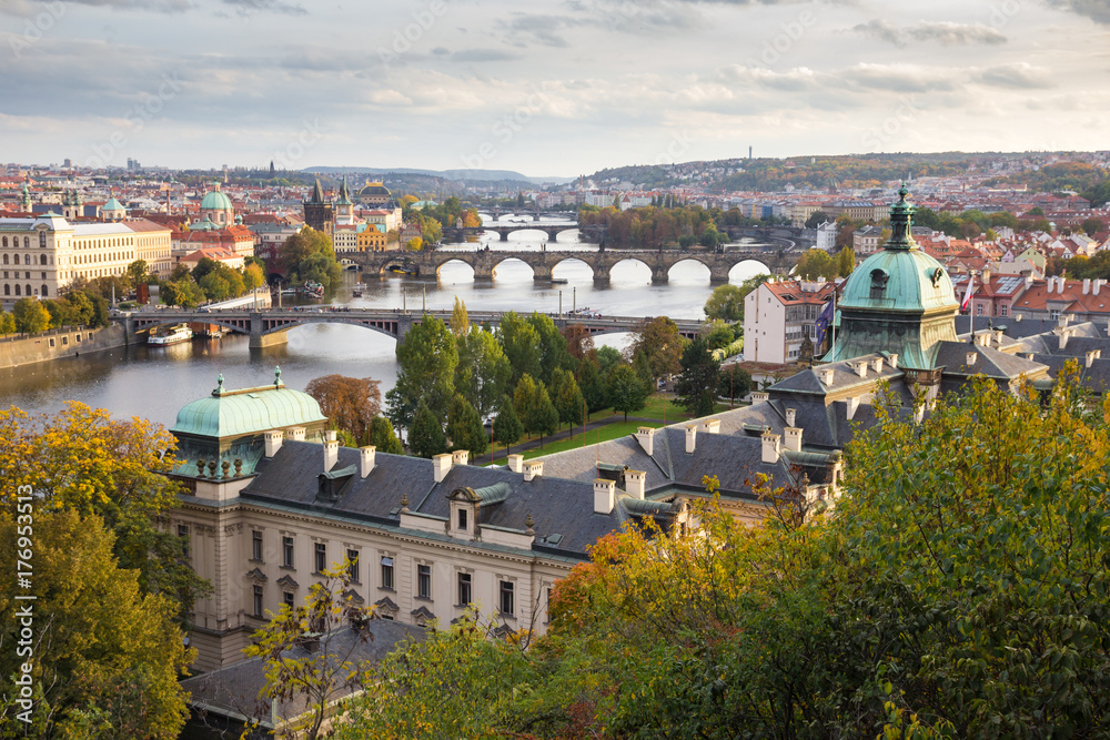 Prague bridges over the Vltava river, Czech Republic.