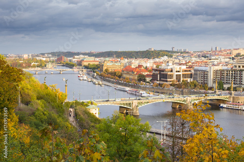 Prague panorama over the Vltava river, Czech Republic.