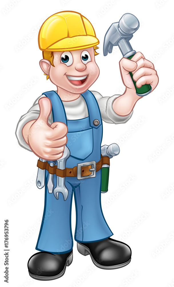 Handyman Carpenter Cartoon Character With Hammer Handyman Carpenter Cartoon Character With Hammer
