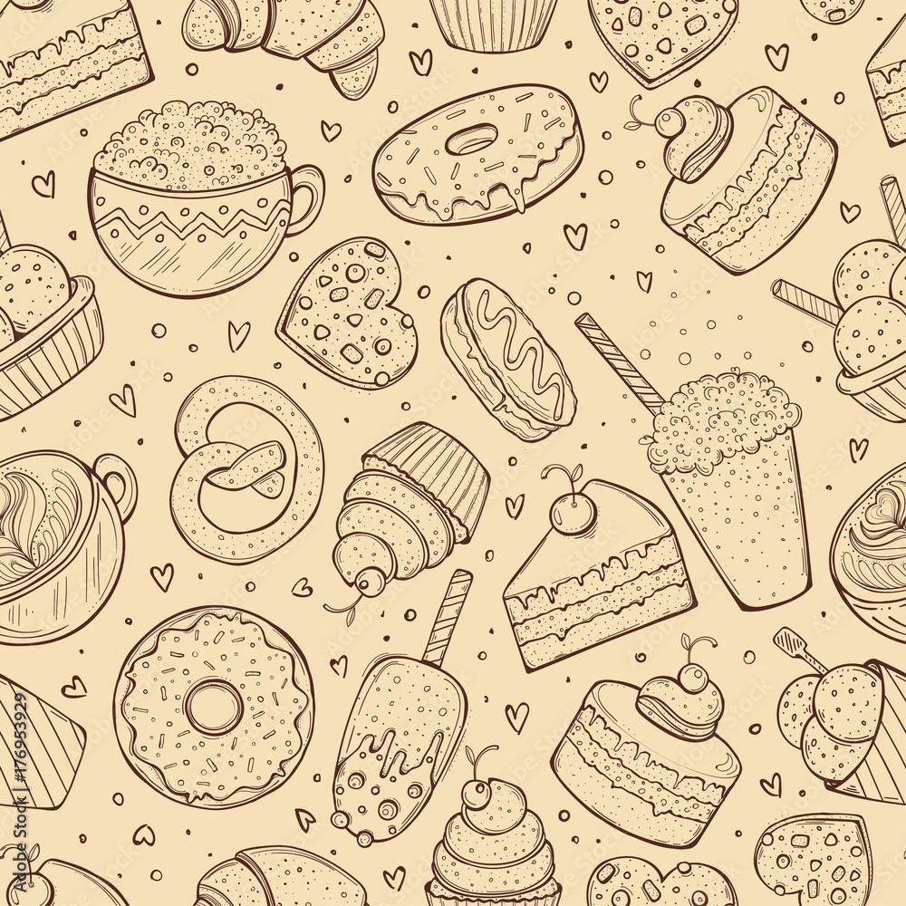 custom made wallpaper toronto digitalSeamless pattern, sweets doodle sketch