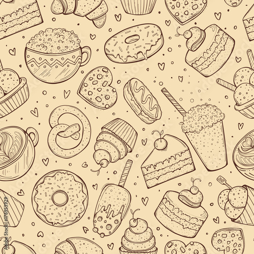 Seamless pattern  sweets doodle sketch