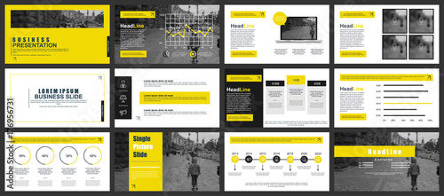 Business presentation slides templates from infographic elements. Can be used for presentation, flyer and leaflet, brochure, corporate report, marketing, advertising, annual report, banner, booklet.