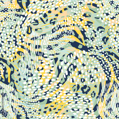 Abstract geometric seamless pattern with animal print. Trendy hand drawn textures.