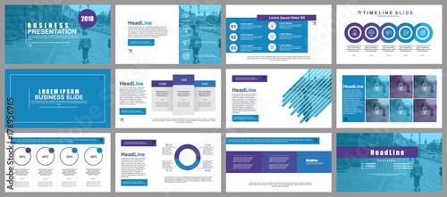 Blue business presentation slides templates from infographic elements. Can be used for presentation, flyer and leaflet, brochure, corporate report, marketing, advertising, annual report, banner. photo