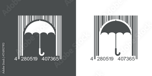 Icono plano codigo de barras paraguas gris y blanco