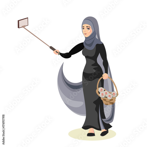 Arab woman taking selfie.
