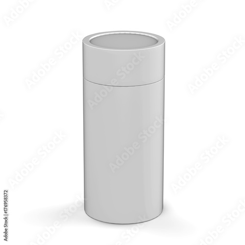 Blank White Cardboard Product Package, Round Container Box for mock up and template design. 3D Illustration 
