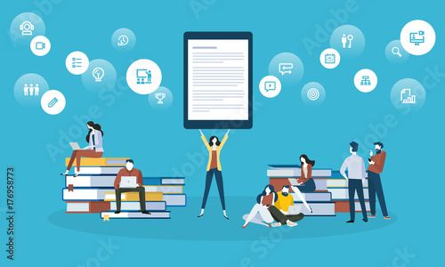 Flat design style web banner for online learning, education apps, ebooks, online training courses, tutorials. Vector illustration concept for web design, marketing, and print material.