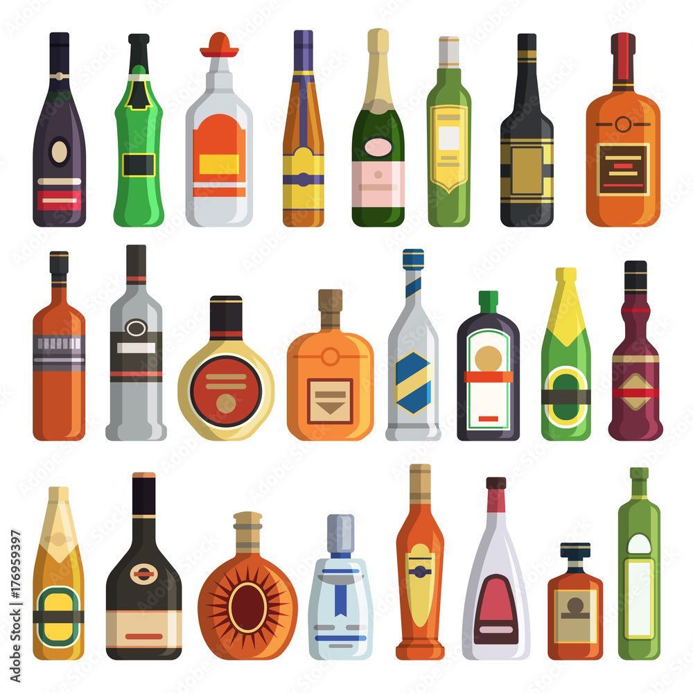 Different alcoholic drinks in bottles Different alcoholic drinks in bottles
