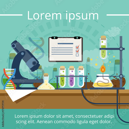Biological or chemical laboratory for different experiments. Vector background in cartoon style