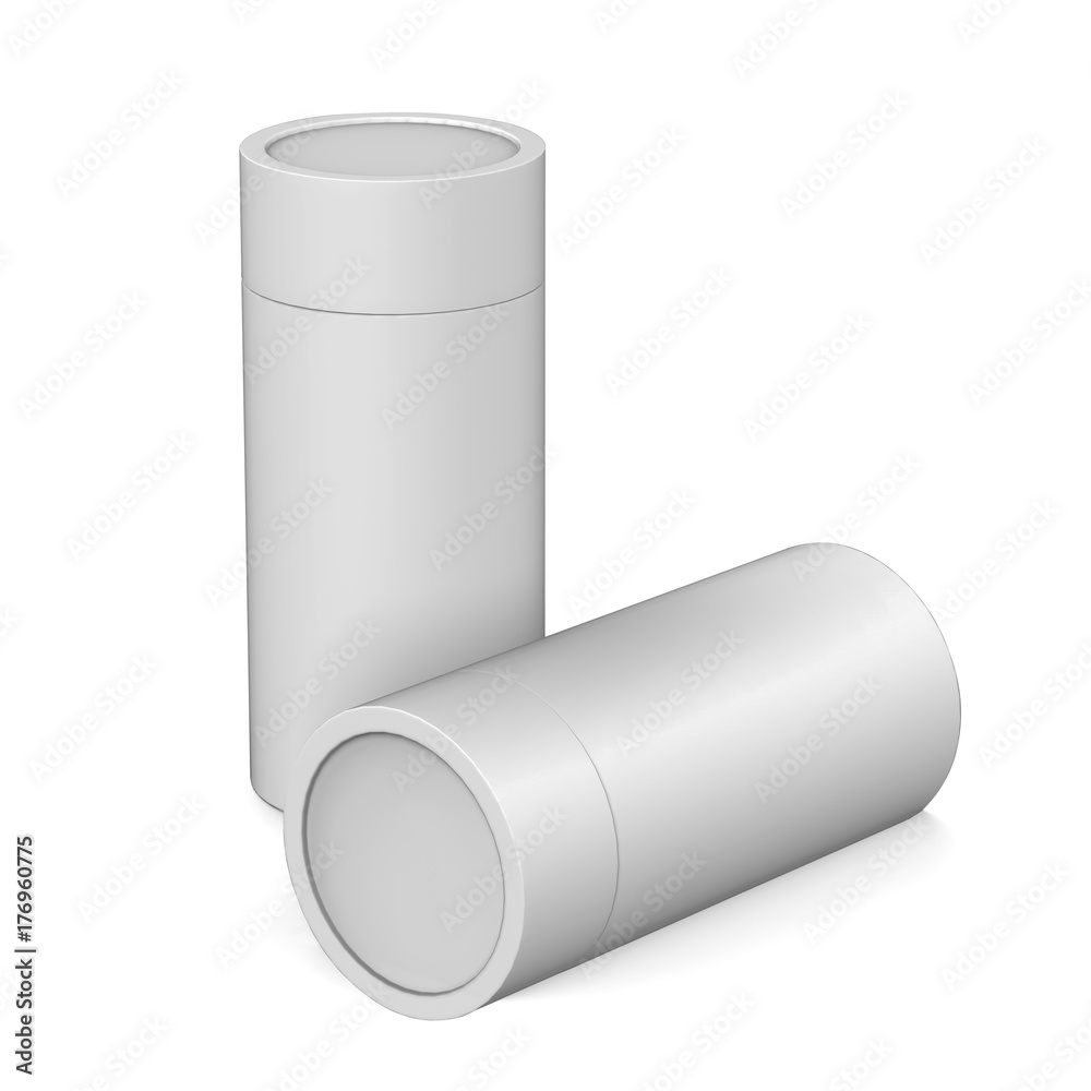 Blank White Cardboard Product Package, Round Container Box for mock up and template design. 3D Illustration Blank White Cardboard Product Package, Round Container Box for mock up and template design. 3D Illustration