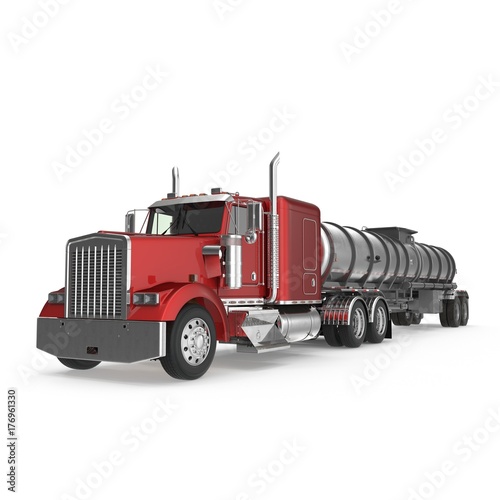 Big White Fuel Tanker Truck on white. 3D illustration