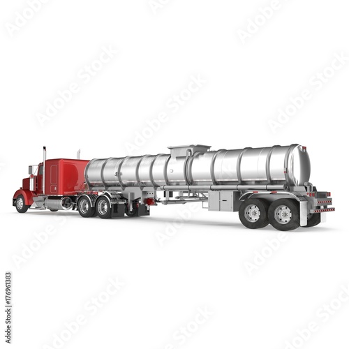 Big White Fuel Tanker Truck on white. 3D illustration