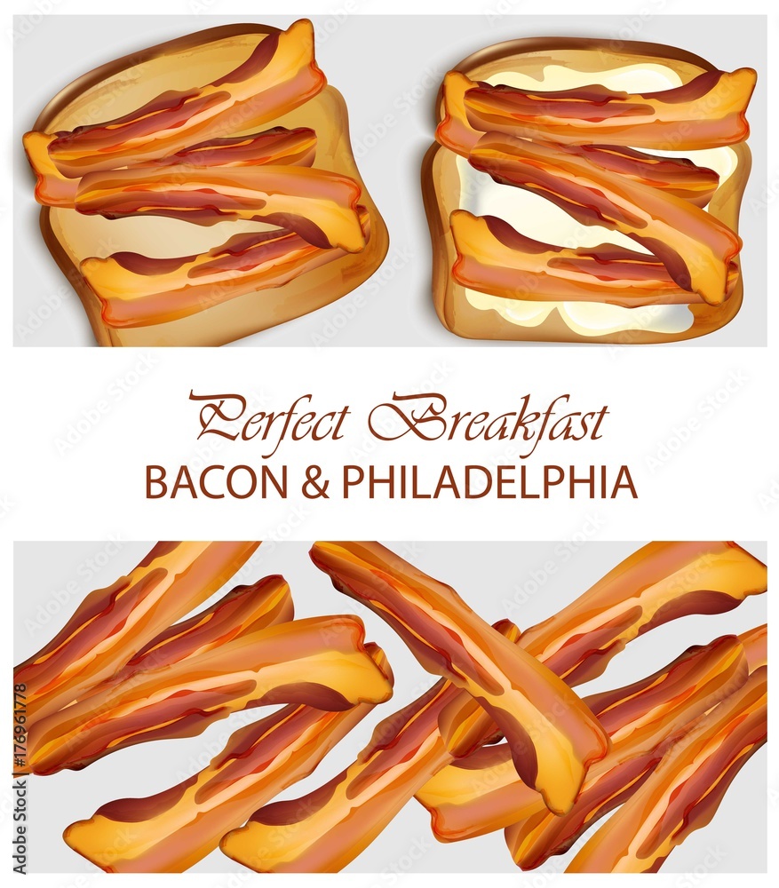 Philadelphia cheese and bacon toast Vector realistic. Top view