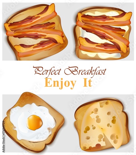 Healthy Toasts breakfast. Realistic Vector illustrations Top view