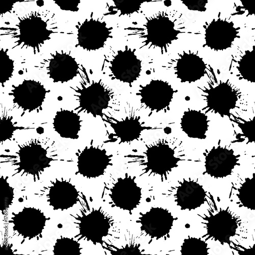 Seamless vector pattern  tile with inc splash  blots  smudge and brush strokes. Grunge endless template for web background  prints  wallpaper  surface  wrapping  repeat elements for design.
