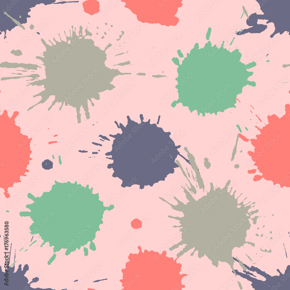 Seamless pattern, tile with inc splash, blots, smudge and brush strokes. Grunge endless template for web background, prints, wallpaper, surface, wrapping, repeat elements for design.