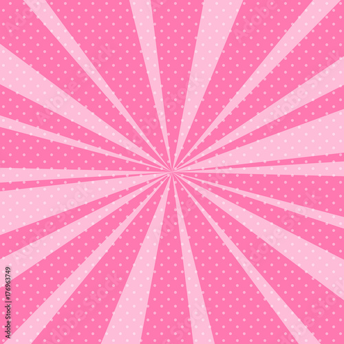 Retro Pop Art Background with Sunbeam  Dots on Pink Background and the Suns Rays   Vector Illustration
