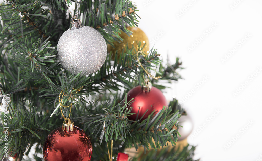 Christmas tree with decorations on white background. for Happy New Year 2018.