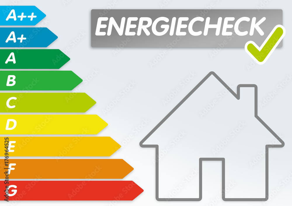 Haus mit Energieeffizienklassen und Energiecheck Energieverbrauch StockIllustration Adobe Stock
