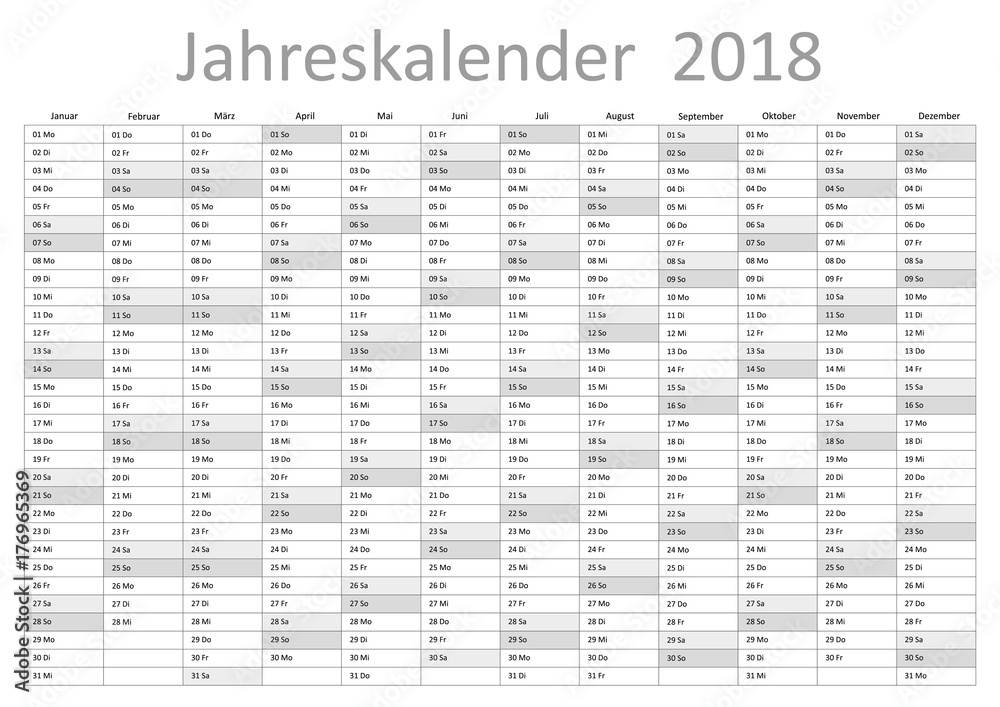 Kalender 2018 Jahresplaner Jahreskalender Wandkalender grau  - obrazy, fototapety, plakaty 