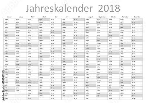 Kalender 2018 Jahresplaner Jahreskalender Wandkalender grau 