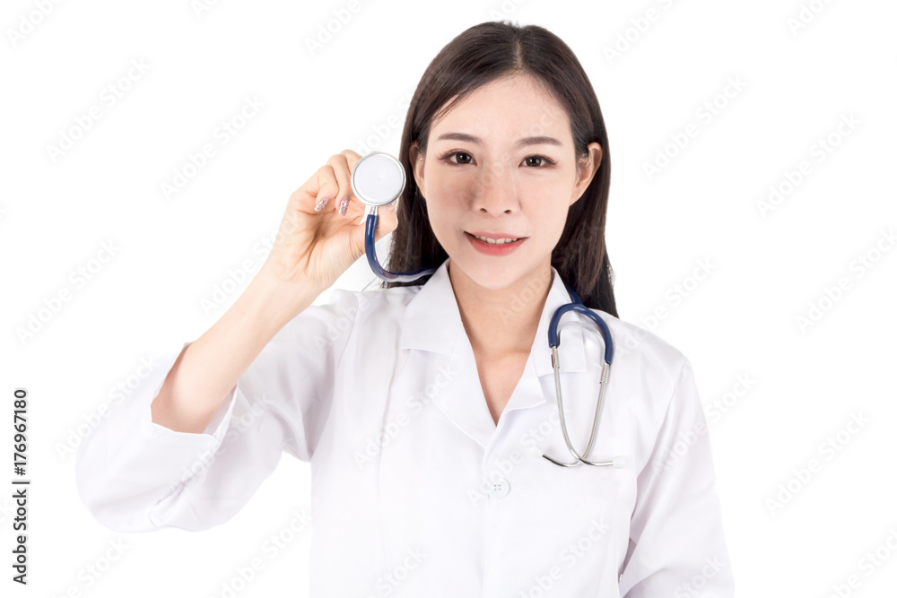 Portrait of medical female doctor isolated on white background Portrait of medical female doctor isolated on white background
