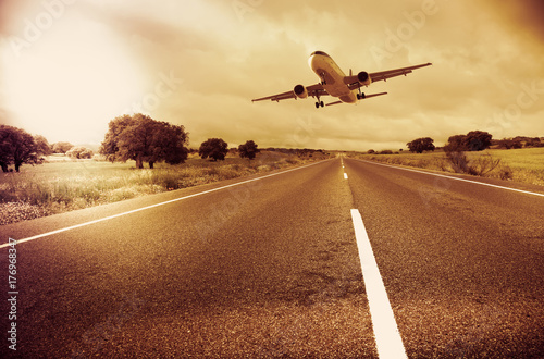 Plane on rural background