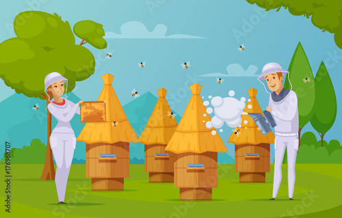 Bee Farm Honey Collecting cartoon 