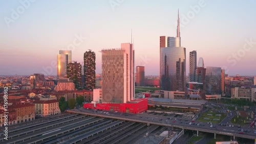 Wallpaper Mural Milan 01/09/2017: skyscrapers at sunset aerial shot Torontodigital.ca