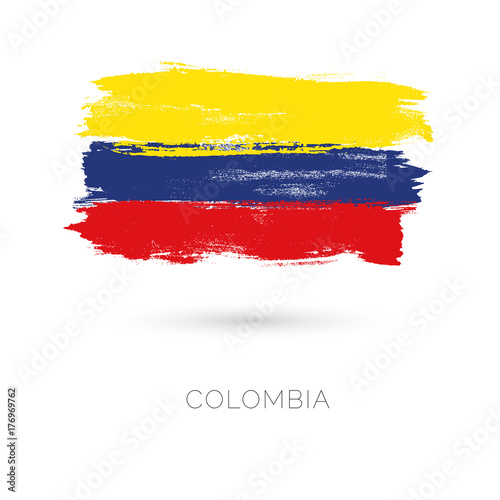Colombia colorful brush strokes painted national country flag icon. Painted texture.