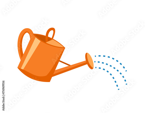 Canvas Print Orange plastic watering can with water