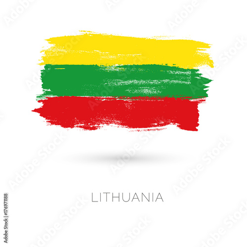 Lithuania colorful brush strokes painted national country flag icon. Painted texture.