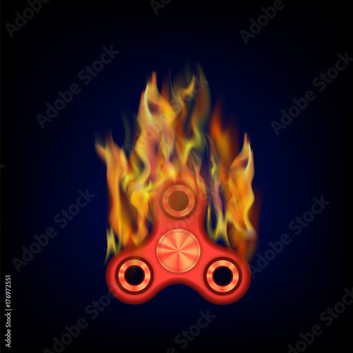 Burning Red Fidget Finger Spinner Icon Isolated on White Background. Modern Stress Relieving Toy