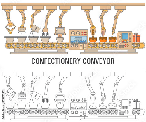 Cake printing machine concept vector illustration in flat linear style
