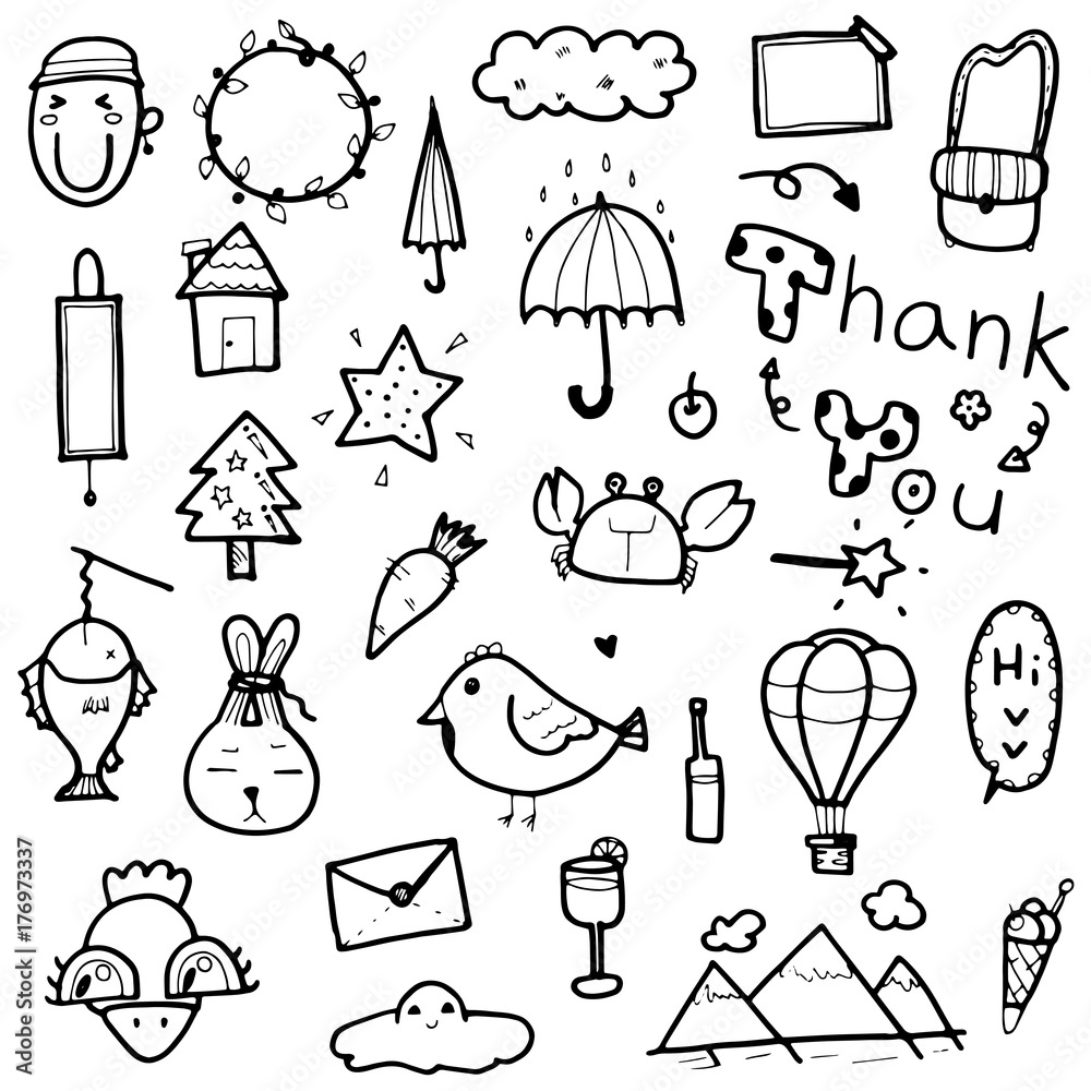 Hand drawn cute doodles collection elements vector illustration of ...