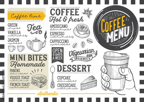 Coffee menu restaurant, drink template.