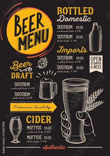 Beer menu restaurant, drink template.