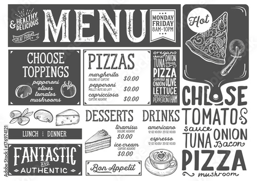 Pizza menu restaurant, food template.