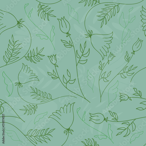 Fantasy hand-drawn floral seamless pattern. An illustration for fabrics, notebooks, cases for computers and phones.