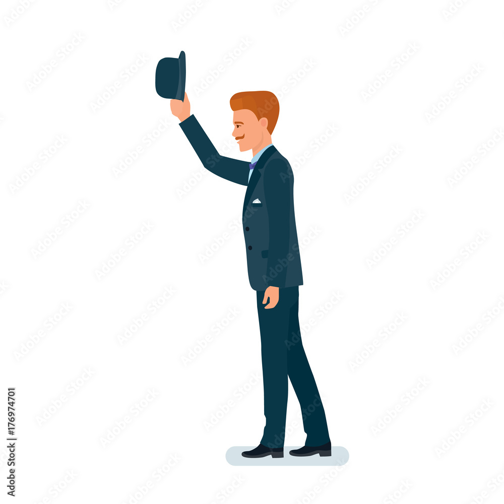 Man showing gesture of greeting taking off hat from head. Man showing gesture of greeting taking off hat from head.