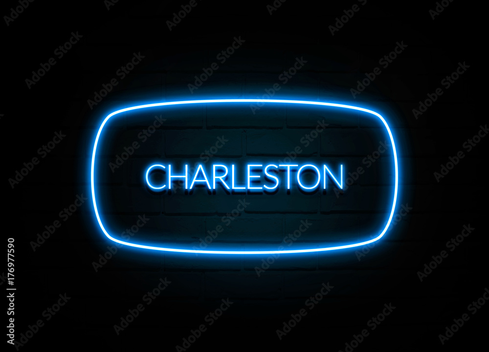 Charleston  - colorful Neon Sign on brickwall