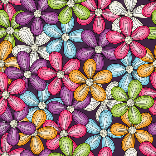 Seamless colorful flowers pattern. Vector bright floral background.