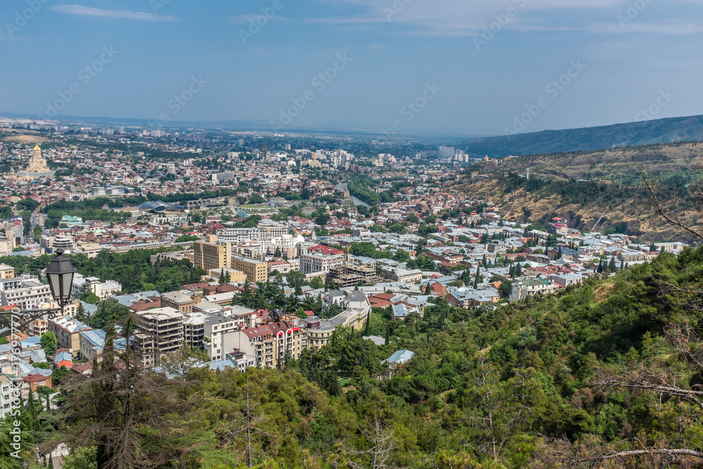 Tbilisi, Georgia, Europe - City view from Mtatsminda Park at the top of the Funicular Railway.