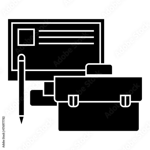 business perfomance - monitor, case, pencil icon, illustration, vector sign on isolated background