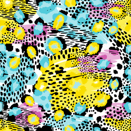 Abstract geometric seamless pattern with animal print. Trendy hand drawn textures.