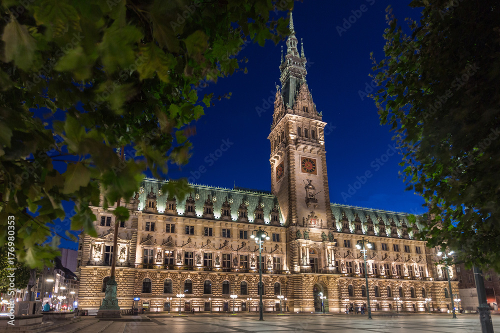Hamburger Rathaus zur blauen Stunde