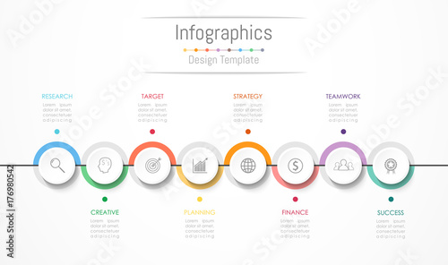 Infographic design elements for your business data with 8 options, parts, steps, timelines or processes. Vector Illustration.