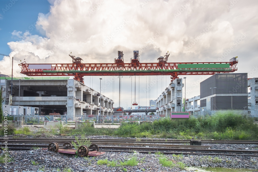 train station construction site, Bangkok, Thailand, erection bridge box girder train station construction site, Bangkok, Thailand, erection bridge box girder